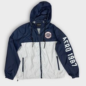 Aeropostale Men's Hooded Full-Zip Rain Jacket Windbreaker Size Large NWOT